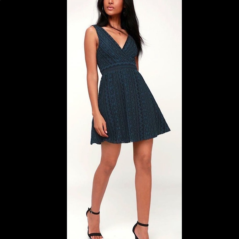 Lulus Navy Blue Lace Skater Dress